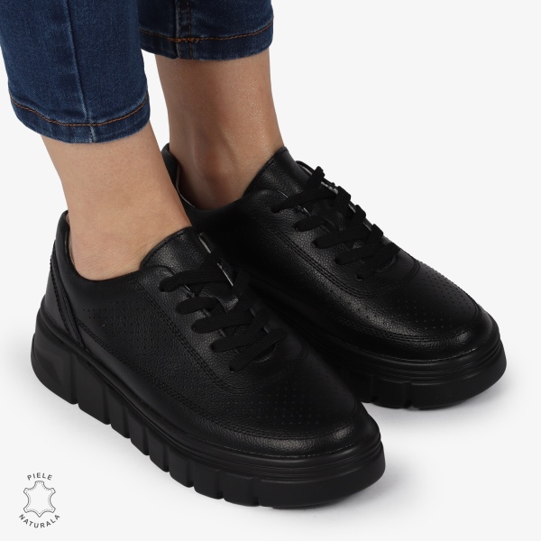PANTOFI CASUAL DE DAMA DIN PIELE NATURALA CRL0767 NEGRU - Img 2