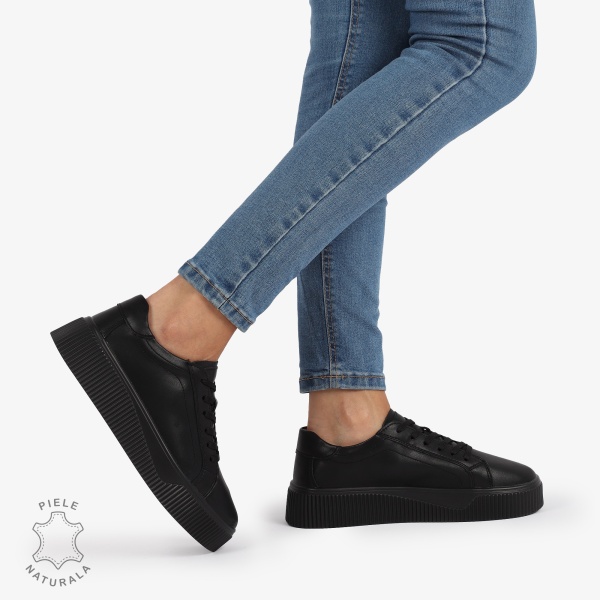 Pantofi Casual de dama din Piele Naturala CRL1222 NEGRU - Img 3