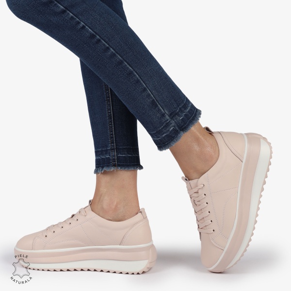 Pantofi Casual de dama din Piele Naturala CU CUSATURI DECORATIVE CRL1220 ROZ - Img 3
