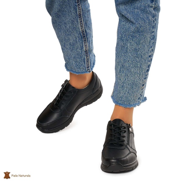 Pantofi casual de dama din piele naturala cu talpa aderenta CRL0022 NEGRU - Img 3
