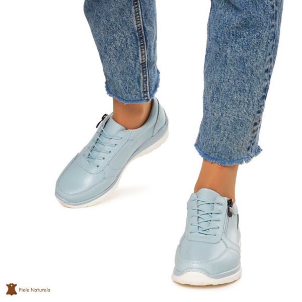 Pantofi casual de dama din piele naturala cu talpa aderenta CRL0022 ALBASTRU - Img 3
