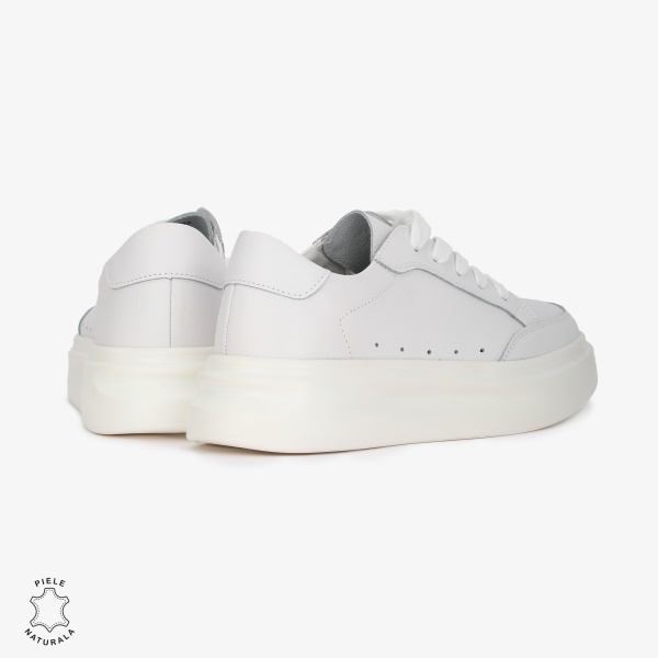 Pantofi Casual de dama din Piele naturala cu talpa groasa CRL0521 ALB - Img 3