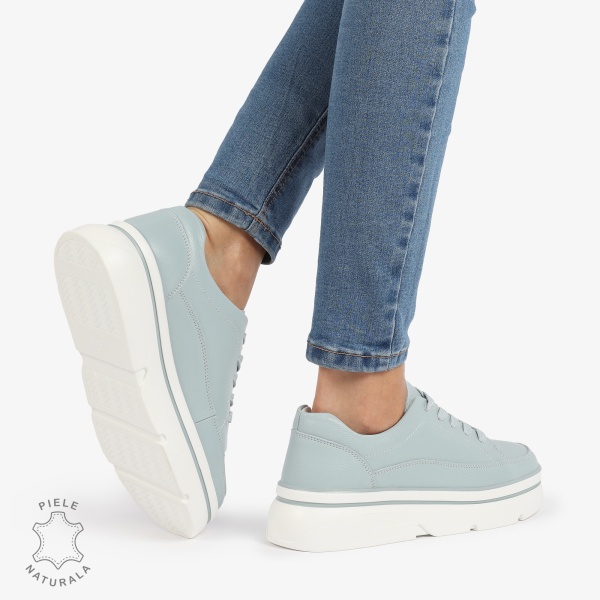 Pantofi Casual de dama din Piele naturala cu talpa groasa CRL1319 ALBASTRU - Img 2
