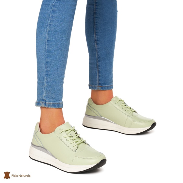 Pantofi casual de dama din piele naturala cu talpa plata CRL0019 verde - Img 2