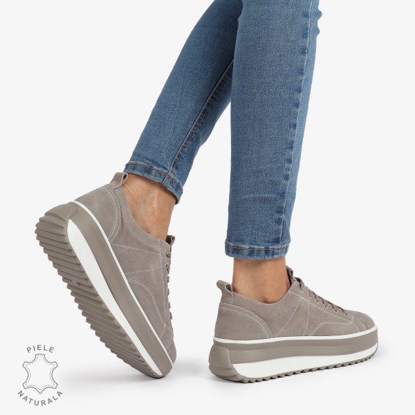 Pantofi Casual de dama din Piele Naturala INTOARSA CU CUSATURI DECORATIVE CRL1220 GRI - Img 2