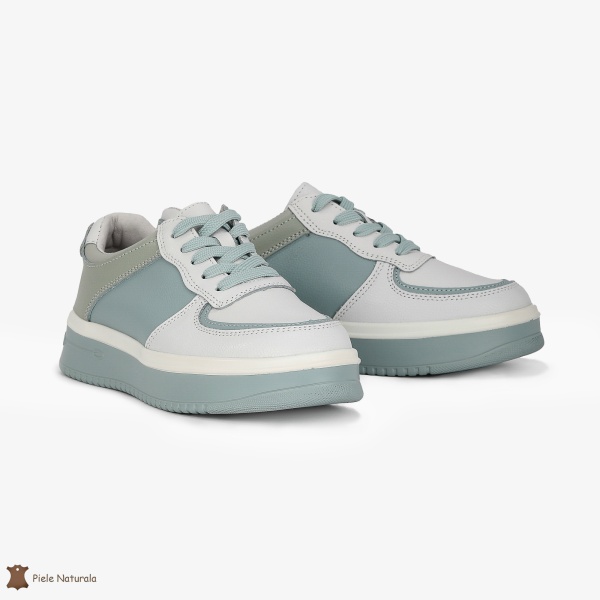 Pantofi Casual de dama din Piele naturala Multicolor cu design special CRL0519 ALB CU ALBASTRU - Img 3