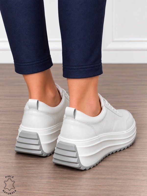Pantofi casual din piele naturală pentru damă cu design versatil CRL1908 ALB - Img 3