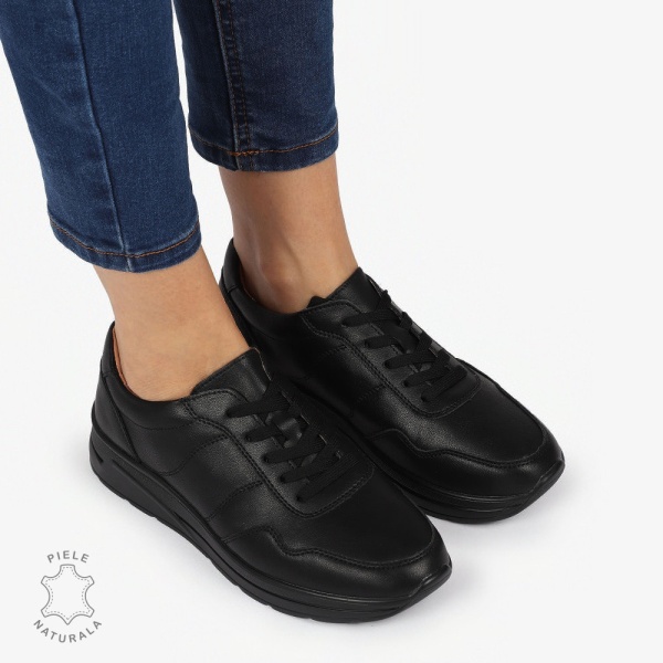 PANTOFI CASUAL Piele Naturala CU INCHIDERE SIRET SI MODEL PE TALPA CRL1303 NEGRU - Img 3