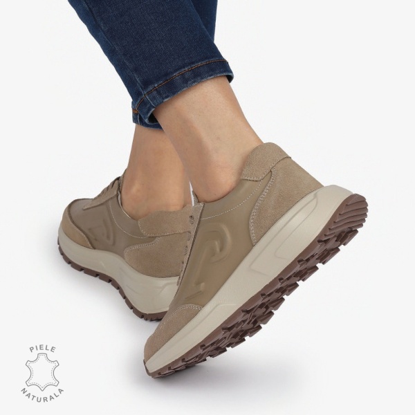 Pantofi casual piele naturala CU MODEL LATERAL CRL1304 KHAKI - Img 2