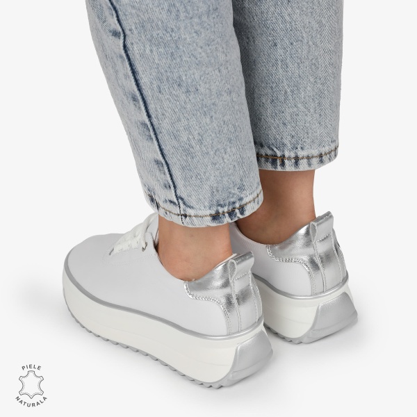 Pantofi CASUAL PIELE NATURALA cu TALPA INALTA CRL1291 ALB - Img 2