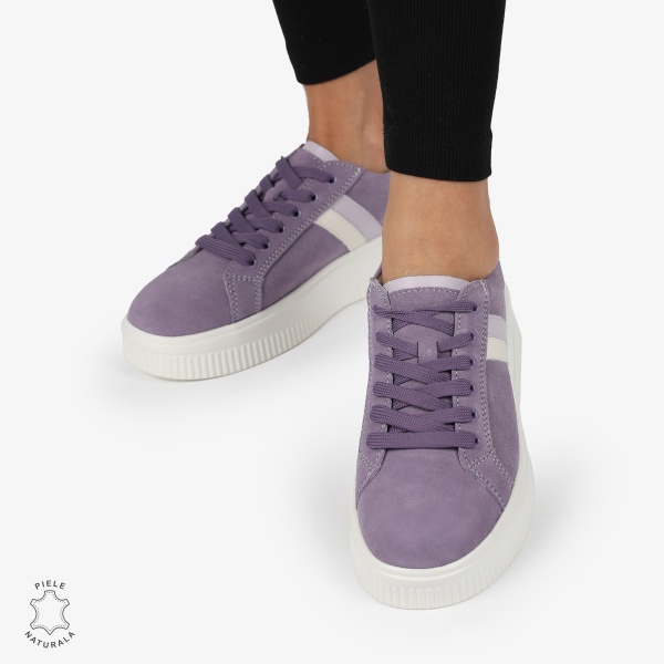 Pantofi CASUAL PIELE NATURALA Intoarsa cu linii decorative CRL1270 MOV - Img 3