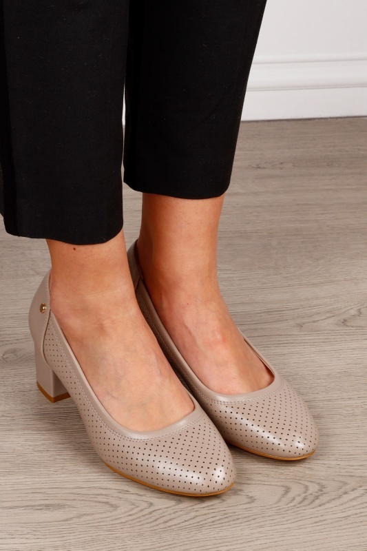Pantofi Eleganti dama din piele Ecologica cu brant din piele naturala CRL1585 KHAKI - Img 2