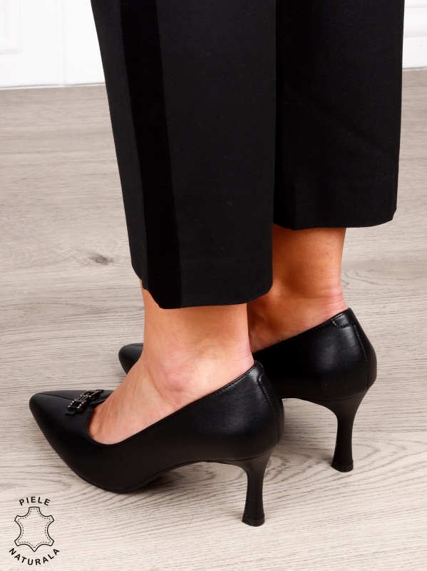Pantofi Eleganti dama din piele naturala cu catarama CRL1577 NEGRU - Img 3