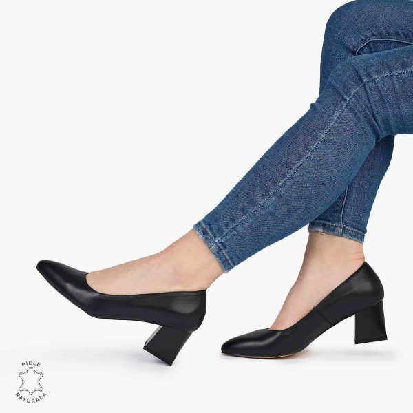 Pantofi Eleganți dama din Piele Naturala CU TOC MIC CRL0981NEGRU - Img 2