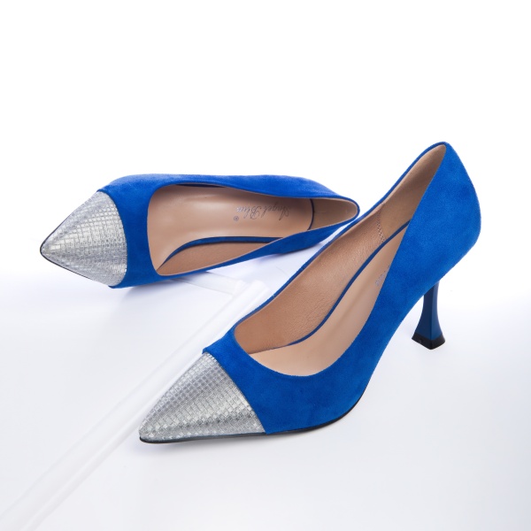 Pantofi Eleganti din Piele Ecologica cu toc Special CRL0729 albastru - Img 3