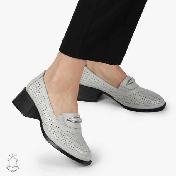 PANTOFI ELEGANTI DIN PIELE NATURALA CU TOC MIC CRL01383 GRI - Img 2