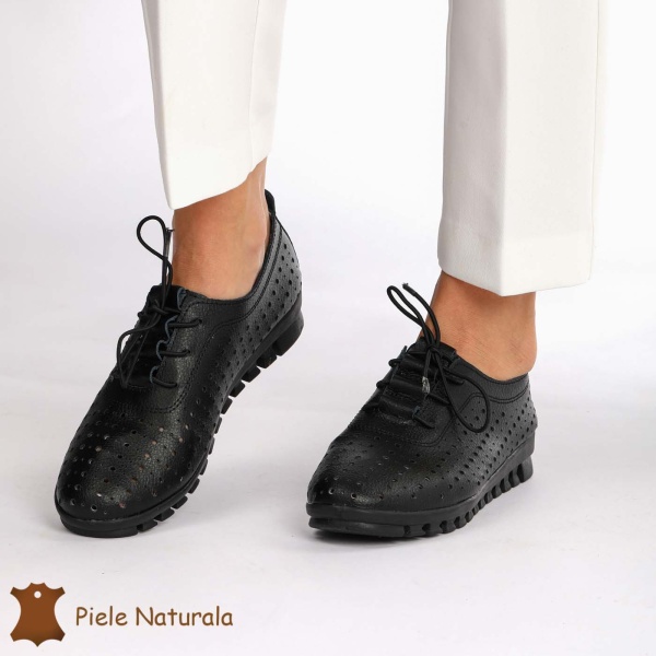 Pantofi Perforati dama din Piele Naturala cu mici perforatii CRL0188 NEGRU - Img 4