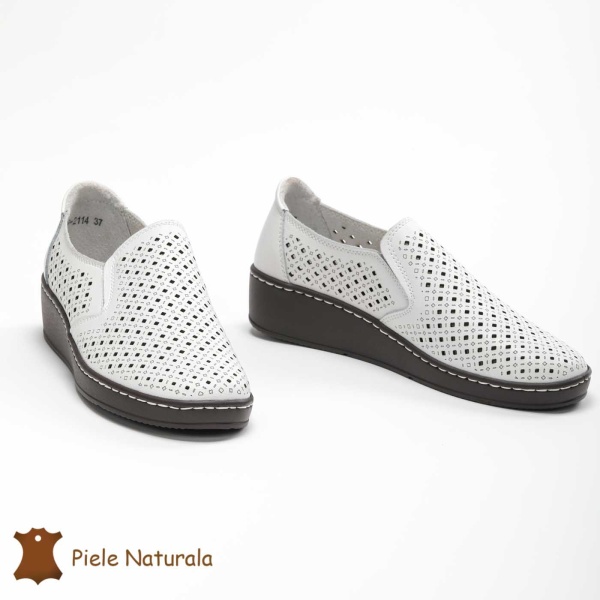 Pantofi Perforati dama din Piele Naturala cu mici perforatii CRL0193 ALB - Img 3
