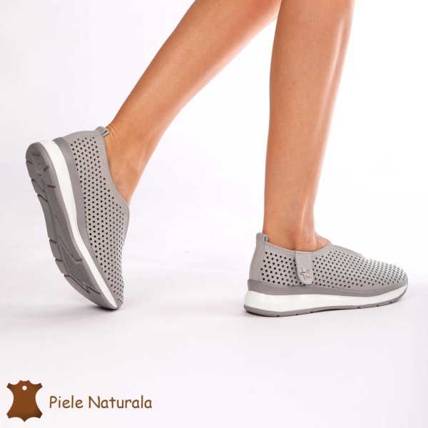 Pantofi Perforati Dama Piele naturală CRL0098 GRI - Img 4