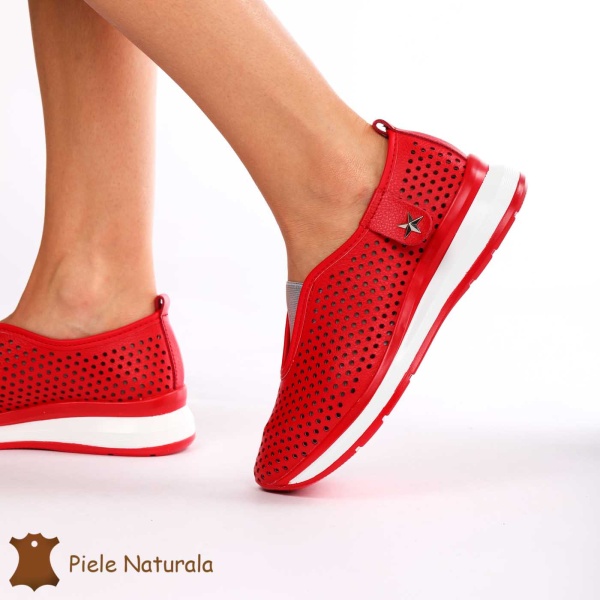 Pantofi Perforati Dama Piele naturală CRL0098 ROSU - Img 2