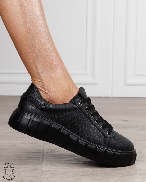 Pantofi sport damă din piele naturală cu design modern CRL1869 NEGRU - Img 2