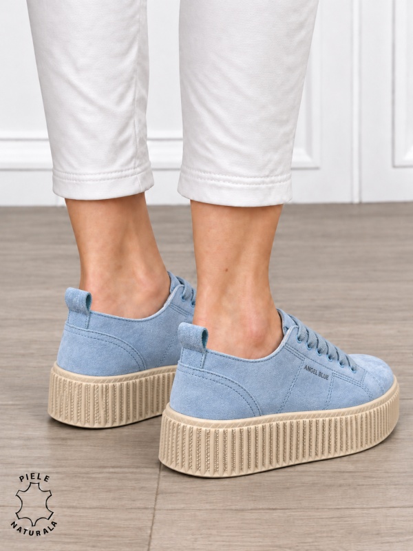 Pantofi sport damă din piele naturală intoarsa stil clasic CRL1868 ALBASTRU - Img 3