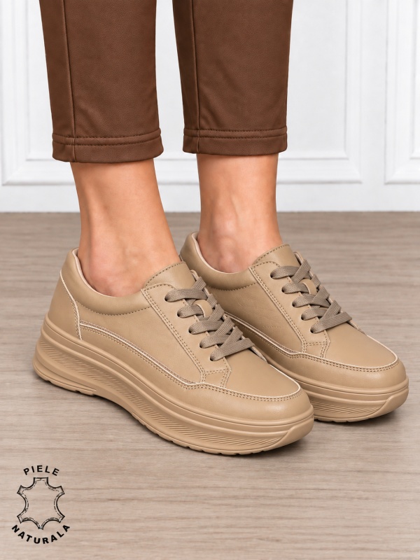 Pantofi sport damă din piele naturală stil clasic și versatil CRL1867 KHAKI - Img 2