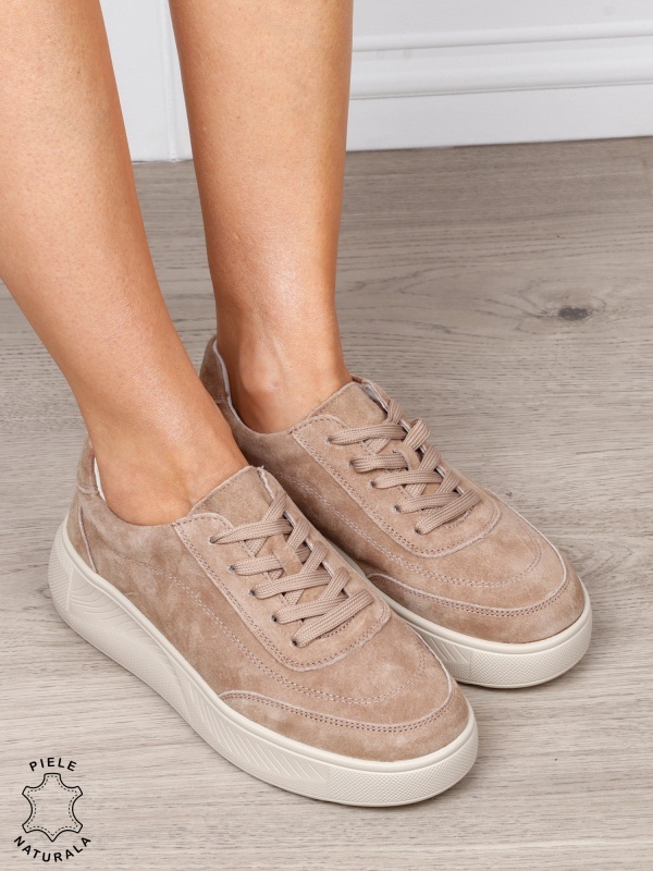 Pantofi sport din piele naturală intoarsa cu design modern CRL1810 KHAKI - Img 2
