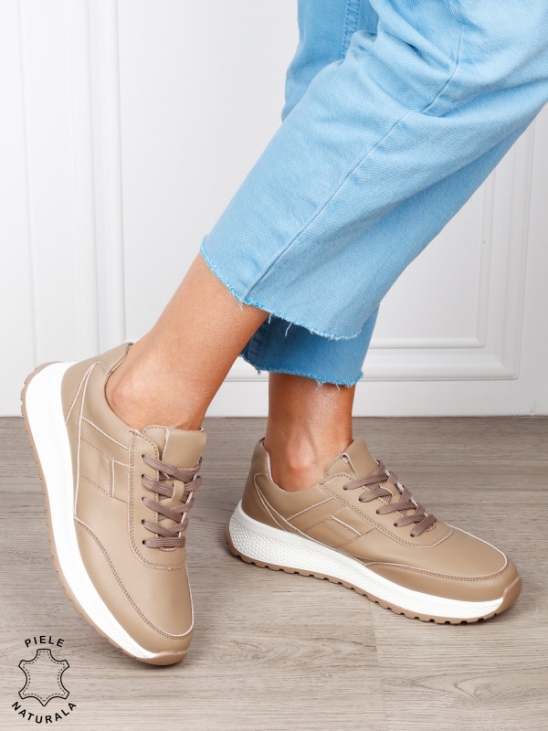 Pantofi sport din piele naturală pentru confort și stil CRL1813 KHAKI - Img 2