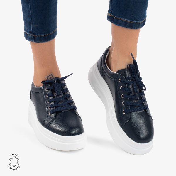 Pantofii casual piele naturala CRL0763 NAVY - Img 2