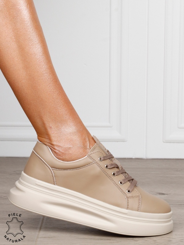 Pantofii casual piele naturala DIN PIELE NATURALA CRL0763 KHAKI - Img 2