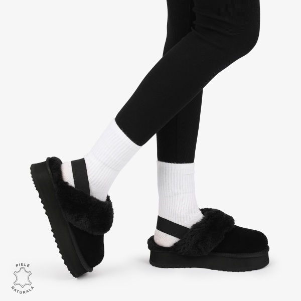 PAPUCI DAMA TIP UG din PIELE INTOARSA CU ELASTIC LA SPATE CRL1269 CULOARE: Negru - Img 2