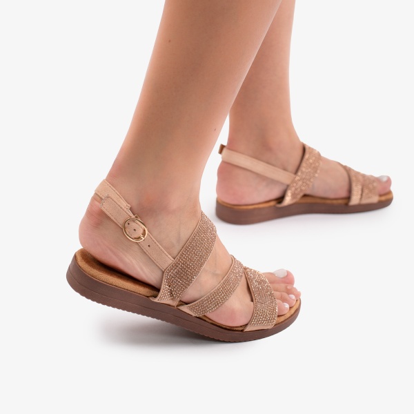 Sandale dama din Piele Ecologica CRL0148 Champagne - Img 3