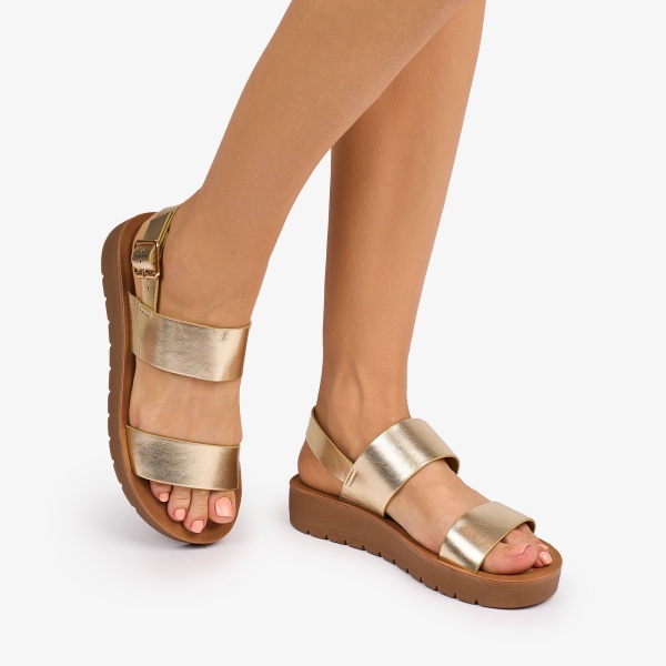 SANDALE dama din Piele ECOLOGICA CU BRETELE CRL1093CULOARE: AURIU - Img 3