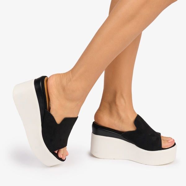 SANDALE dama din Piele ECOLOGICA INTOARSA CU PLATFORMA CRL1077 CULOARE: NEGRU - Img 3