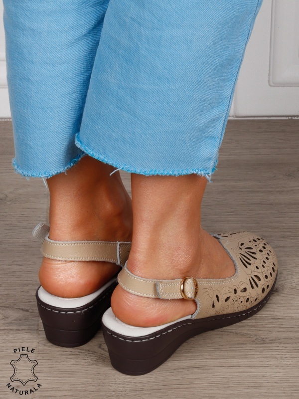 Sandale Damă din Piele Naturală cu Design Floral și Bareta Reglabilă CRL1300 KHAKI - Img 3