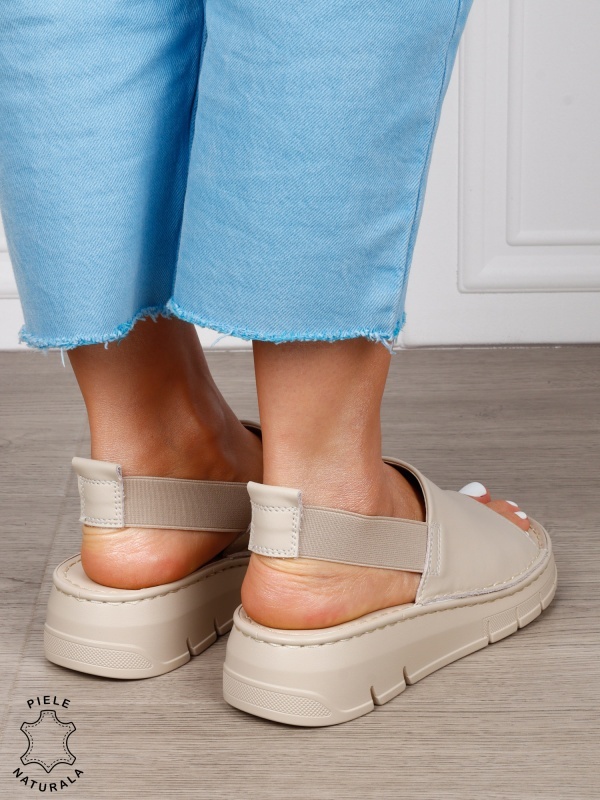 Sandale Damă din Piele Naturală cu Design Modern și Bareta Elastică CRL1805 BEJ - Img 3
