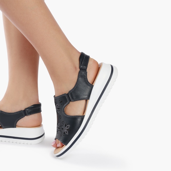 Sandale dama din Piele Naturala cu talpa Inalta CRL0195 BLEUMARIN - Img 2