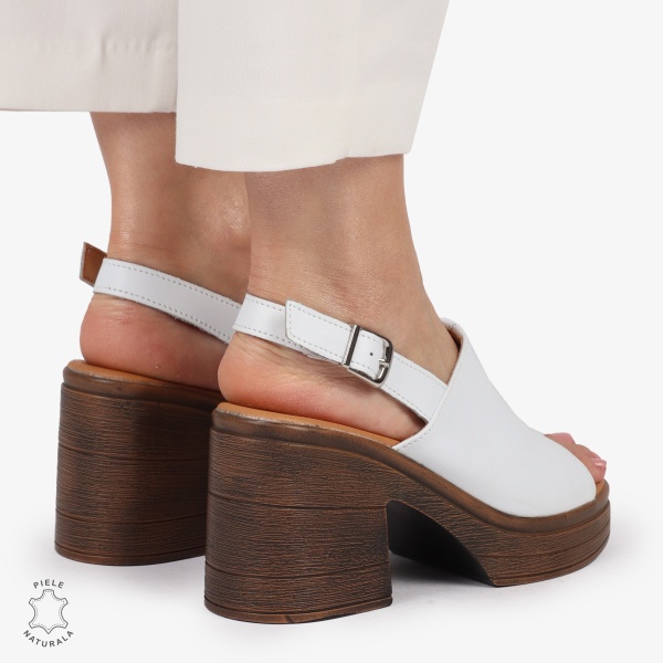 Sandale DAMA DIN PIELE NATURALA CU TOC GROS CRL1409 ALB - Img 3