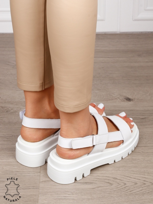 Sandale damă din piele naturală model casual chic CRL1654 ALB - Img 3