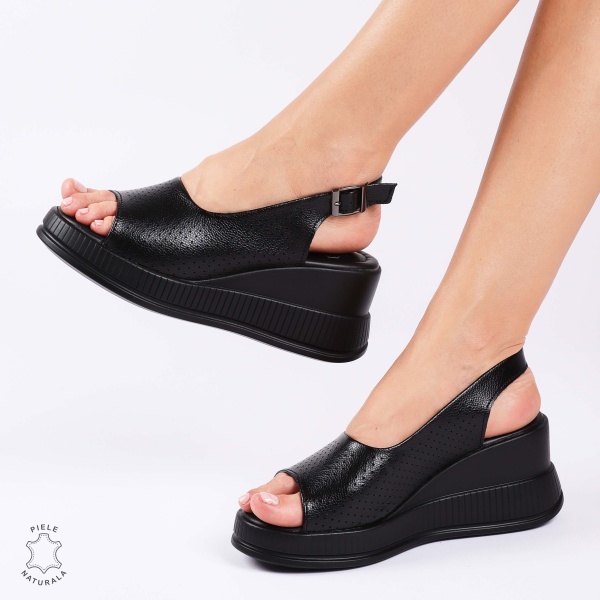 SANDALE Dama DIN Piele Naturala TALPA INALTA CRL1435 NEGRU - Img 5