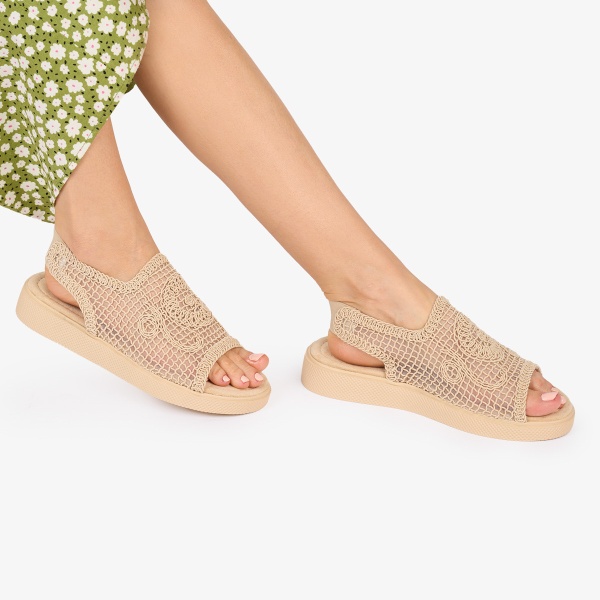 SANDALE dama DIN TEXTIL CU MODEL CRL1017 Culoare: BEJ - Img 3