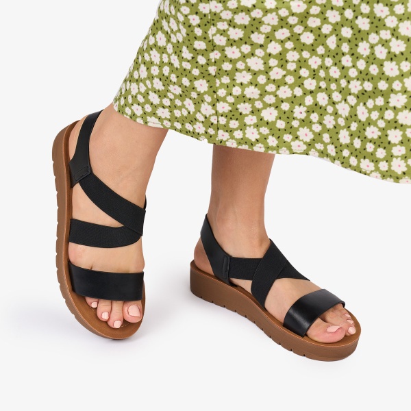 SANDALE dama Piele ECOLOGICA CRL1009 CU ELASTIC Culoare: NEGRU - Img 3