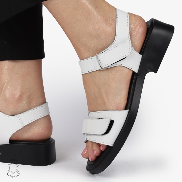 SANDALE Dama Piele Naturala CU INCHIDERE VELCRO CONFORTABILE CRL1373 ALB - Img 2