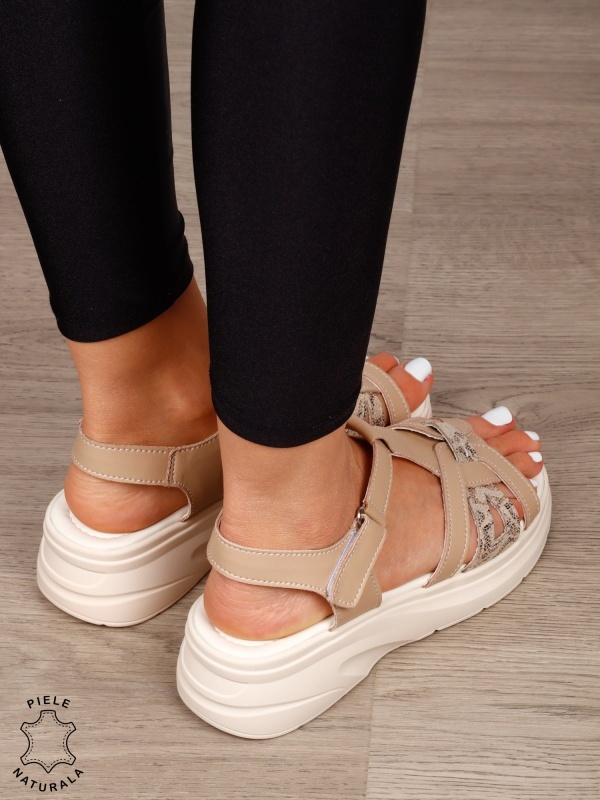 SANDALE Dama Piele Naturala cu talpa usor inalta CRL1603 KHAKI - Img 3