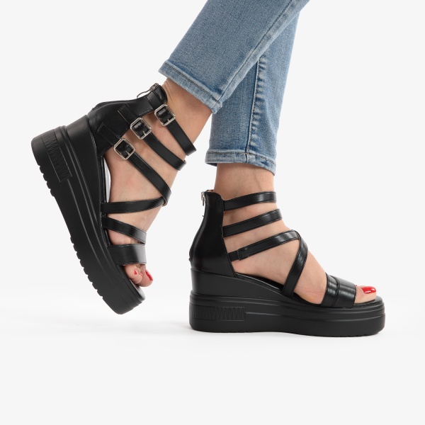 SANDALE DIN PIELE ECOLOGICA CU PLATFORMA CRL0751 NEGRU - Img 3
