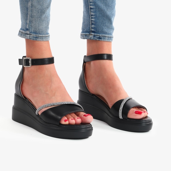 SANDALE DIN PIELE ECOLOGICA CU PLATFORMA CRL07828 NEGRU - Img 2