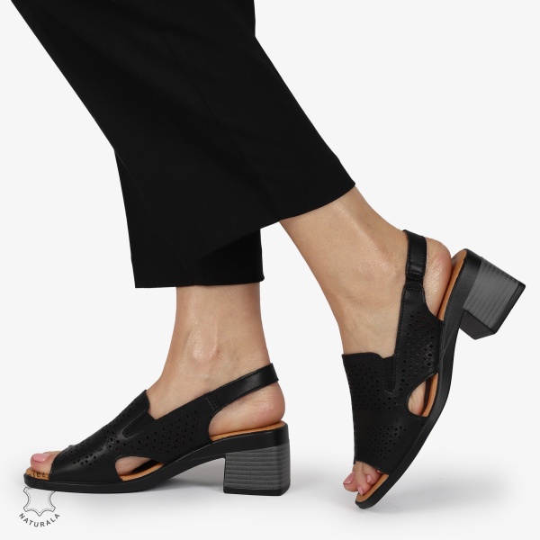 Sandale elegante din piele naturală CU STIL AJURAT CRL1404 NEGRU - Img 4