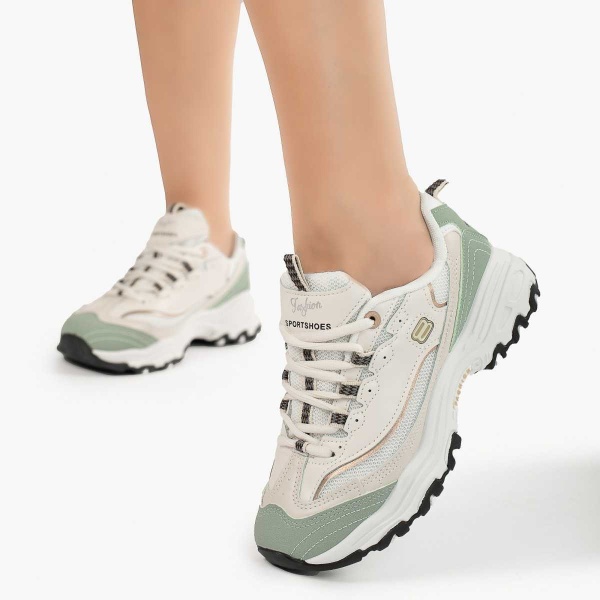 SNEAKERS DAMA DIN Piele Ecologica CRL0831 ALB CU VERDE - Img 2