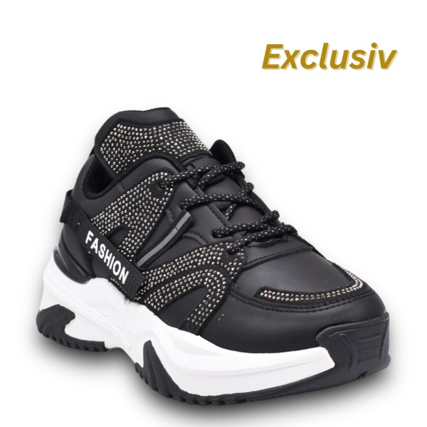 SNEAKERS DAMA din PIELE ECOLOGICA CU STRAS in stil Zig-Zag,Usori CRL0865 - Img 2